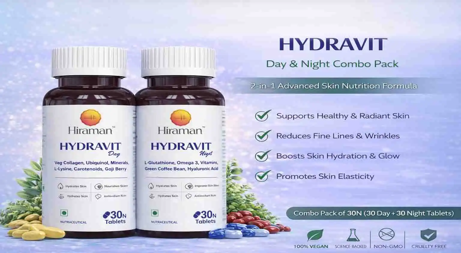 HYDRAVIT TABLET COMBO PACK OF DAY  & NIGHT (30 EACH) TABLETS